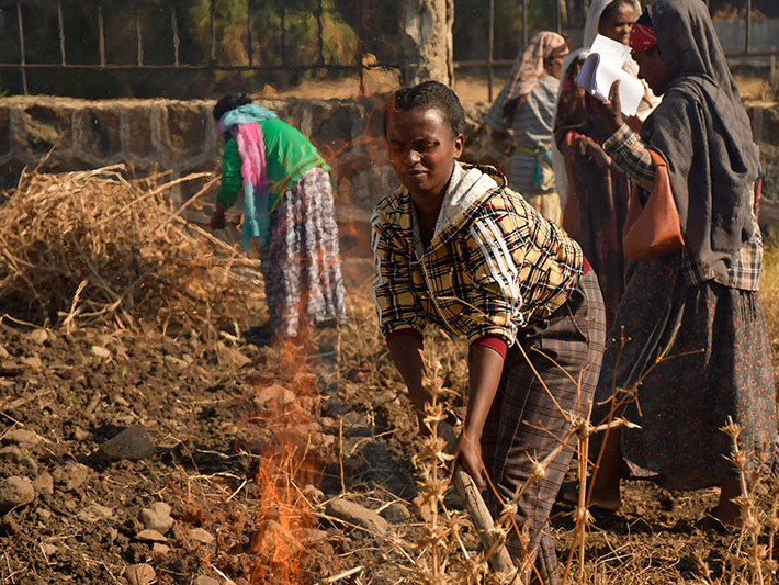 Frau in Äthiopien arbeitet am Feld.